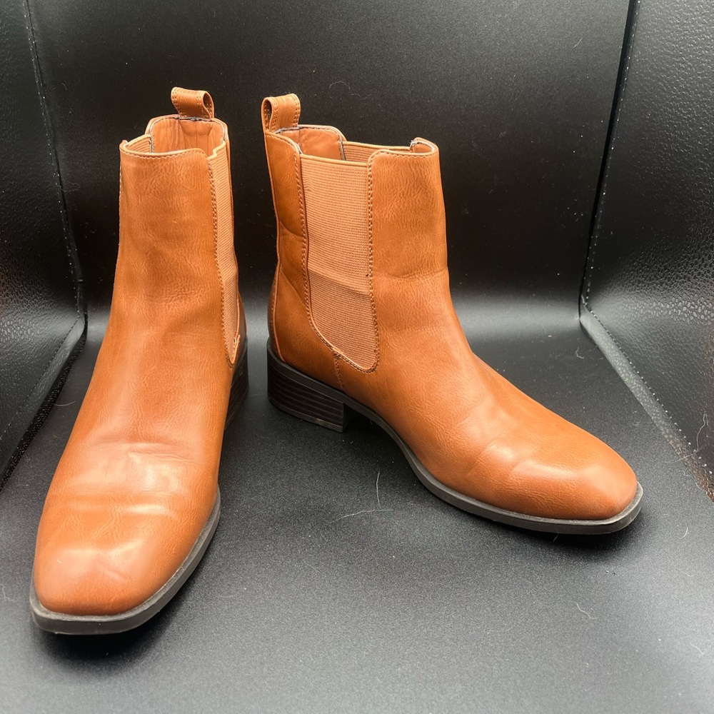 JustFab Brown Ankle Boots with Elastic Panels